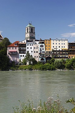 Spire of St. Jacob's church, Wasserburg am Inn, river Inn, Upper Bavaria, Bavaria, Germany, Europe, PublicGround