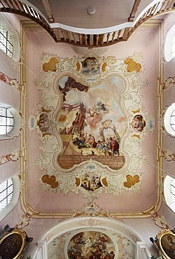 Ceiling fresco by Joseph Hartmann, pilgrimage church of St. Rasso in Untergammenried, Bad Woerishofen, Lower Allgaeu, Allgaeu, Swabia, Bavaria, Germany, Europe