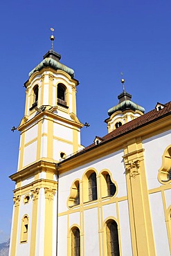 Twin steeples of Wilten Basilica, Innsbruck, Tyrol, Austria, Europe