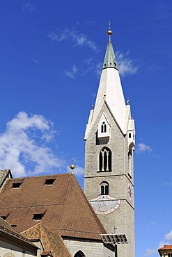 Steeple of St. Michael Parish Church in the historic town centre of Bressanone, Alto Adige, Bolzano Province, Italy, Europe