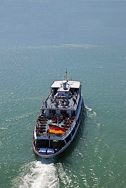 A tourist boat leaving the port of Friedrichshafen, Lake Constance, Baden-Wuerttemberg, Germany, Europe, PublicGround