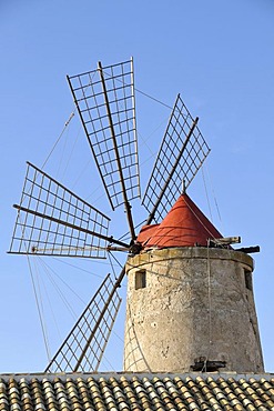 Wind mill, salines of Trapani, Sicily, Italy, Europe