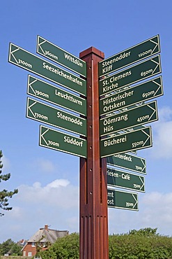 Signpost, Nebel, Amrum Island, North Friesland, Schleswig-Holstein, Germany, Europe, PublicGround