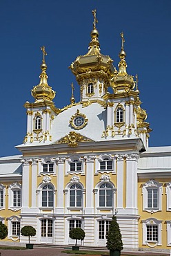 East Chapel, one of a pair flanking the central buildings of Peterhof Palace, St. Petersburg, Russia