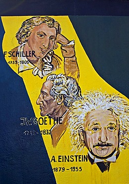 Schiller, Goethe and Einstein, painting, mural, Berlin Wall, East Side Gallery, Berlin, Germany, Europe