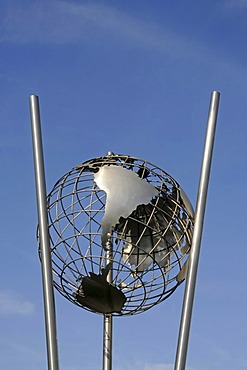 Globe, sculpture, Innenhafen, Inner Harbor, Duisburg, Ruhr area, North Rhine-Westphalia, Germany, Europe