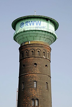 Historic watertower, RWW Rheinisch-westfaelische Wasserwerksgesellschaft waterworks company, Oberhausen, Ruhrgebiet area, North Rhine-Westphalia, Germany, Europe