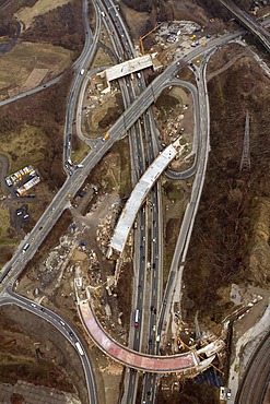 Aerial view, construction site, expansion of the highway A40 B1 Ruhrschnellweg Donetsk-Ring bridges, Wattenscheid, Bochum, Ruhr Area, North Rhine-Westphalia, Germany, Europe