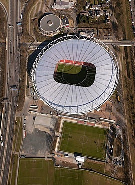 Aerial view, BayArena football stadium in Leverkusen, Rhineland, North Rhine-Westphalia, Germany, Europe