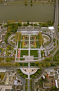 Aerial view, Bundesgartenschau 2011, Federal Garden Show 2011, "Koblenz verwandelt", German for "Koblenz transforms", April to October 2011, Kurfuerstliches Schloss palace, Electoral Palace, Koblenz, Rhineland-Palatine, Germany, Europe