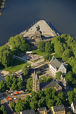 Aerial view, Bundesgartenschau horticulture show, BuGa 2011, Deutsches Eck headland, Koblenz, Rhineland-Palatinate, Germany, Europe