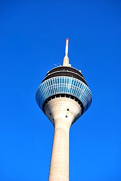 Rheinturm, Rhine tower, Medienhafen, media harbour, Duesseldorf, North Rhine-Westphalia, Germany, Europe