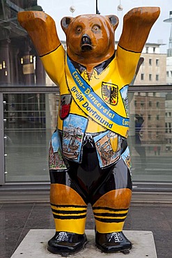 Black and yellow bear mascot, Borussia Dortmund, Bensersiel, Dortmund, Ruhr area, North Rhine-Westphalia, Germany, Europe