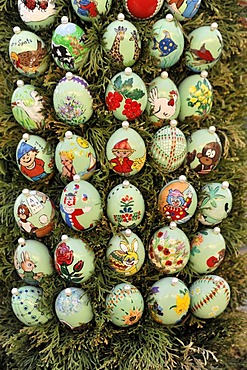 Easter eggs on an easter fountain, Schechingen, Baden-Wuerttemberg, Germany, Europe