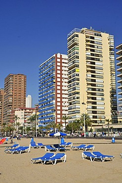 Skyscrapers, beach Playa Levante in Benidorm, Costa Blanca, Spain, Europe