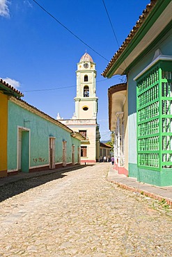 Convento de San Francisco de Asis monastery, Museo Nacional de la Lucha Contra Bandidos, bell tower and a typical street, Trinidad, Unesco World Heritage Site, Sancti Spiritus Province, Cuba, Central America