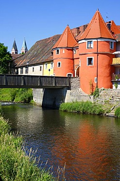 Biertor city gate on the Regen river, Cham, Upper Palatinate, Bavaria, Germany, Europe