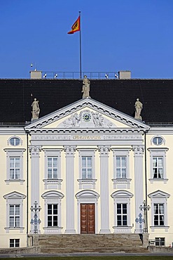 Main entrance with a flag of the Federal President, Schloss Bellevue Palace, seat of the German Federal President, Berlin, Germany, Europe