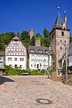 Marktplatz square with Marktkirche church, Hirschhorn, Neckartal Odenwald Nature Park, Hesse, Germany, Europe