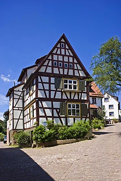 Half-timbered house, Dorfgasse alley, Dilsberg district, Neckargemuend, Naturpark Neckar-Odenwald nature park, Odenwald, Baden-Wuerttemberg, Germany, Europe