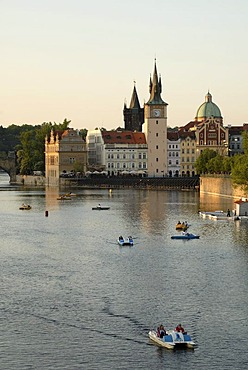 Pedal boats on the Vltava River, Prague, Czech Republic, Europe