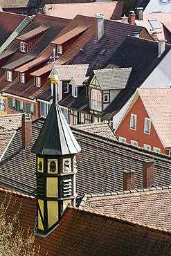 View over the rooftops of Meersburg, Lake Constance, Landkreis Konstanz county, Baden-Wuerttemberg, Germany, Europe