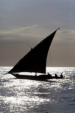 Arab dhow off the coast of Stone Town, Zanzibar, Tanzania, Africa