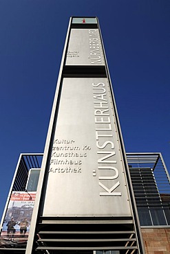 Information column of the K4 front building, KunstKulturQuartier, Koenigstrasse 93, Nuremberg, Middle Franconia, Bavaria, Germany, Europe