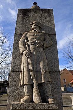 War Memorial built in remembrance of both world wars, relief of a soldier, Ringsheim, Baden-Wuerttemberg, Germany, Europe