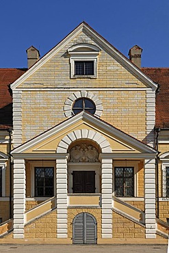 Entrance facade of Old Schleissheim Palace, 1617 - 1623, Maximilianshof courtyard, Oberschleissheim, Bavaria, Germany, Europe