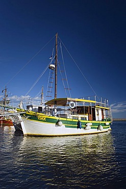 Excursion boat in the port of Krk, Krk island, Kvarner Gulf, Croatia, Europe