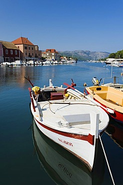 Fishing boats in the harbour of the town of Stari Grad, island of Hvar, Dalmatia, Croatia, Europe