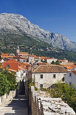 View over the roofs of Korcula town, Korcula island, Dalmatia, Croatia, Europe