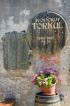 Inn sign, Konoba wine cellar, Primosten, Dalmatia, Croatia, Europe