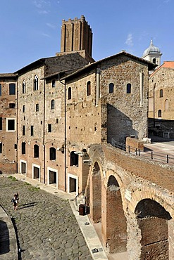 Tabernae or single room shops in the ancient street of Via Biberatica at Trajan's Market, in front of the Torre delle Milizie, Militia Tower, Via Alessandrina, Via dei Fori Imperiali, Rome, Lazio, Italy, Europe