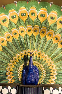 Peacock figurine, Tivoli gardens, Copenhagen, Denmark, Europe