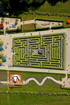 Aerial view, labyrinth, hedge maze, Landesgartenschau Country Garden Exhibition Hemer, Maerkischer Kreis district, Sauerland region, North Rhine-Westphalia, Germany, Europe