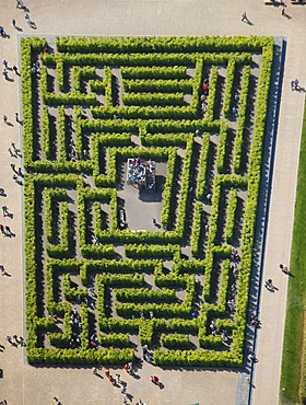 Aerial view, labyrinth, hedge maze, Landesgartenschau Hemer Country Garden Exhibition, Hemer, Maerkischer Kreis area, Sauerland district, North Rhine-Westphalia, Germany, Europe