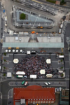 Aerial picture, public screening, Football World Cup 2010, the match Germany vs Australia 4-0, Bottrop, Ruhr district, North Rhine-Westphalia, Germany, Europe