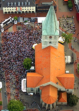 Aerial picture, public screening, Football World Cup 2010, the match Germany vs Australia 4-0 being shown in front of St. Paul's Church, Hamm, North Rhine-Westphalia, Germany, Europe