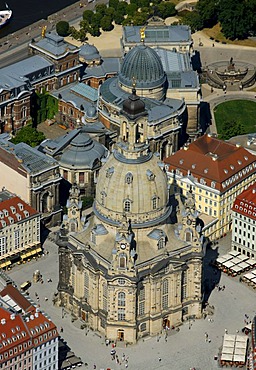 Aerial view, Frauenkirche Church of Our Lady, Dresden, Saxony, Germany, Europe