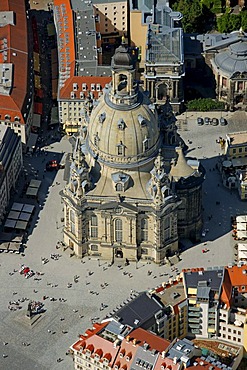 Aerial view, Frauenkirche Church of Our Lady, Dresden, Saxony, Germany, Europe