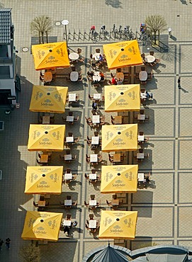 Aerial view, sunshades, Bergkamen marina, Datteln-Hamm Canal, Bergkamen, Ruhr area, North Rhine-Westphalia, Germany, Europe