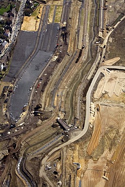 Aerial view, Emscher river passage, Phoenix-See or Phoenix Ost recreational lake construction site, Hoerde, Dortmund, Ruhrgebiet region, North Rhine-Westphalia, Germany, Europe