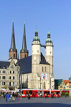 Marktplatz market square with Marktkirche church, Halle, Saxony-Anhalt, Germany, Europe