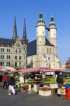 Marktplatz market square with Marktkirche church, Halle, Saxony-Anhalt, Germany, Europe