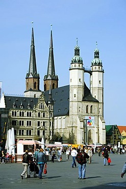 Marktplatz market square with Marktkirche church, Halle, Saxony-Anhalt, Germany, Europe