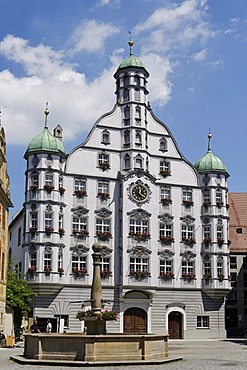 City Hall from 1488, market square, Memmingen, Bavarian Swabia, Bavaria, Germany, Europe