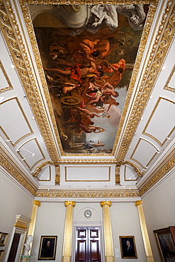 State Dining Room showing ceiling painting of the Triumph of Bacchus by Sebastiano Ricci, Royal Academy of Arts, Burlington House, Piccadilly, London, England, United Kingdom, Europe