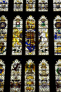 Stained glass window of Westminster Hall, Palace of Westminster, London, England, United Kingdom, Europe